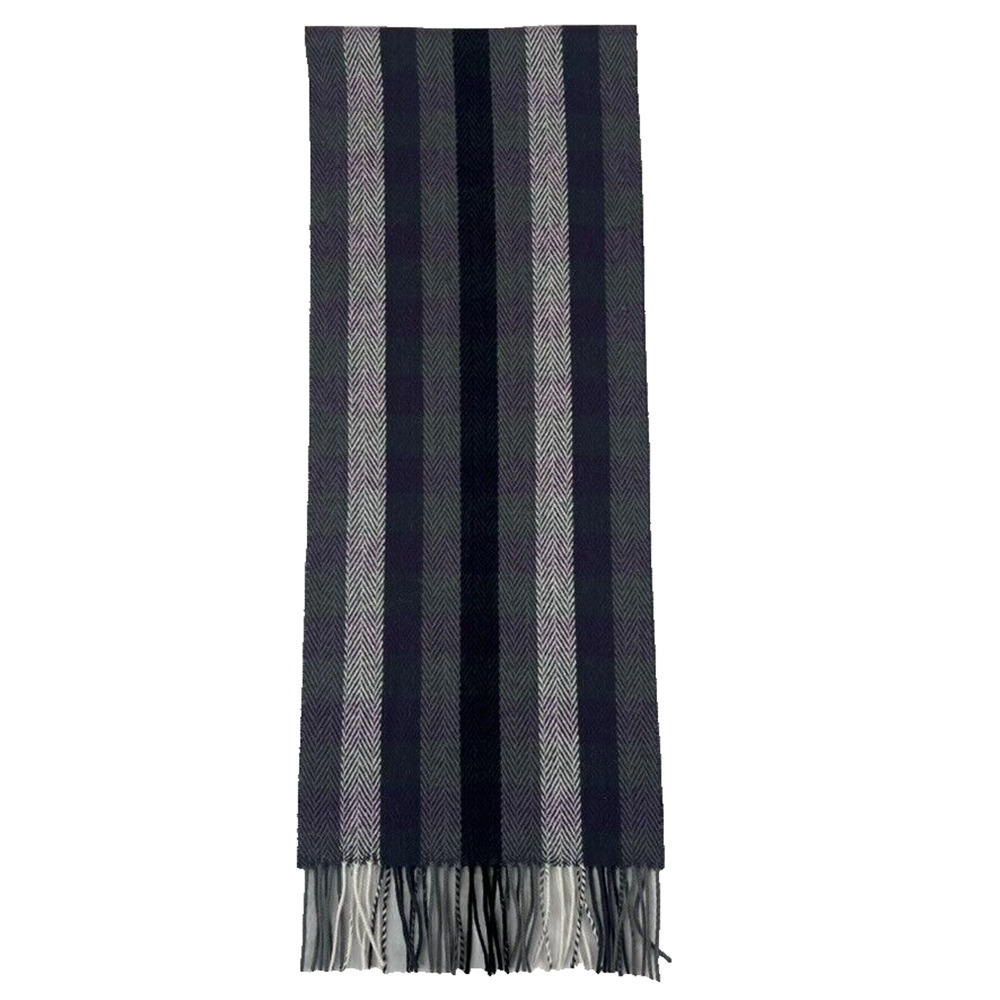 Joseph & Feiss 100% Wool Charcoal Grey Purple & Black Herringbone Winter Scarf